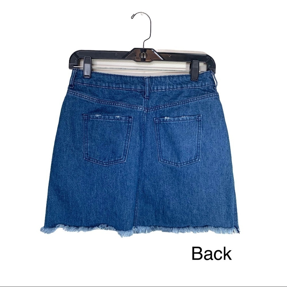 H&M Y2K fringe Raw Hem Cut off Denim Mini Skirt Size 6 - Picture 6 of 13